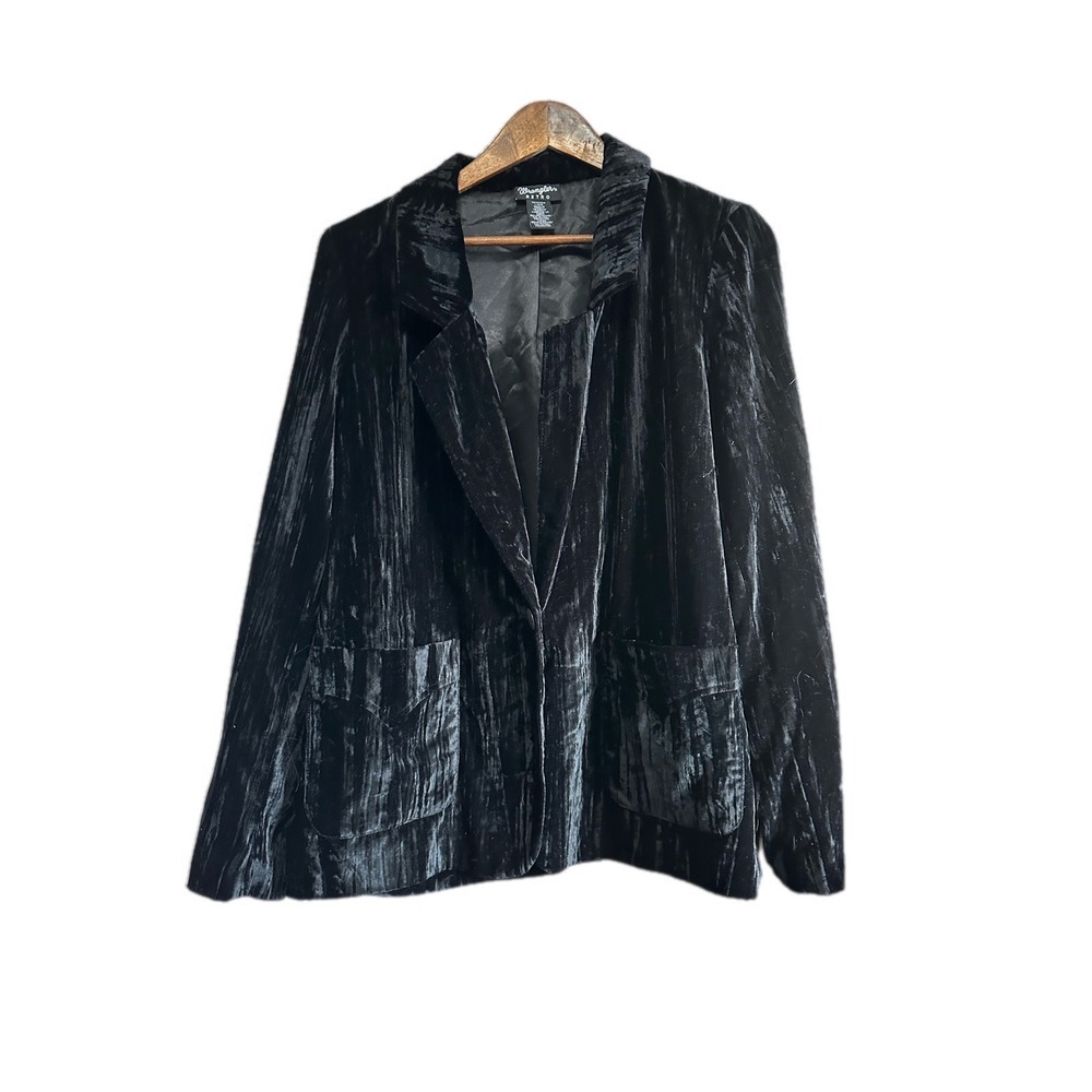Wrangler Retro Velvet Blazer Womens Large Black Excellent Crushed Western Jacket